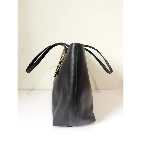 COACH Signature Chain Central Leather Tote Bag in Black - Picture 8 of 12